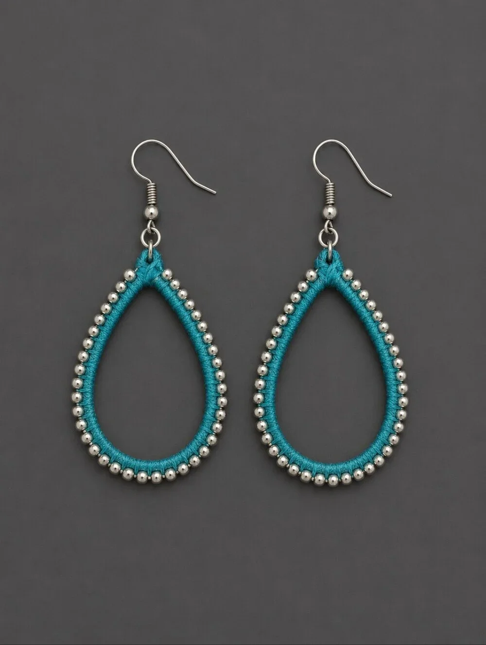 5/$25 Teal Thread Wrapped Tear Drop Dangle Hook Earrings